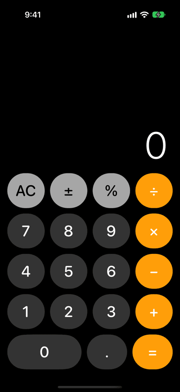 Vault Max in its calculator disguise: a full calculator with a display reading 0, grey and orange keys, and an equals key, indistinguishable from a calculator app.
